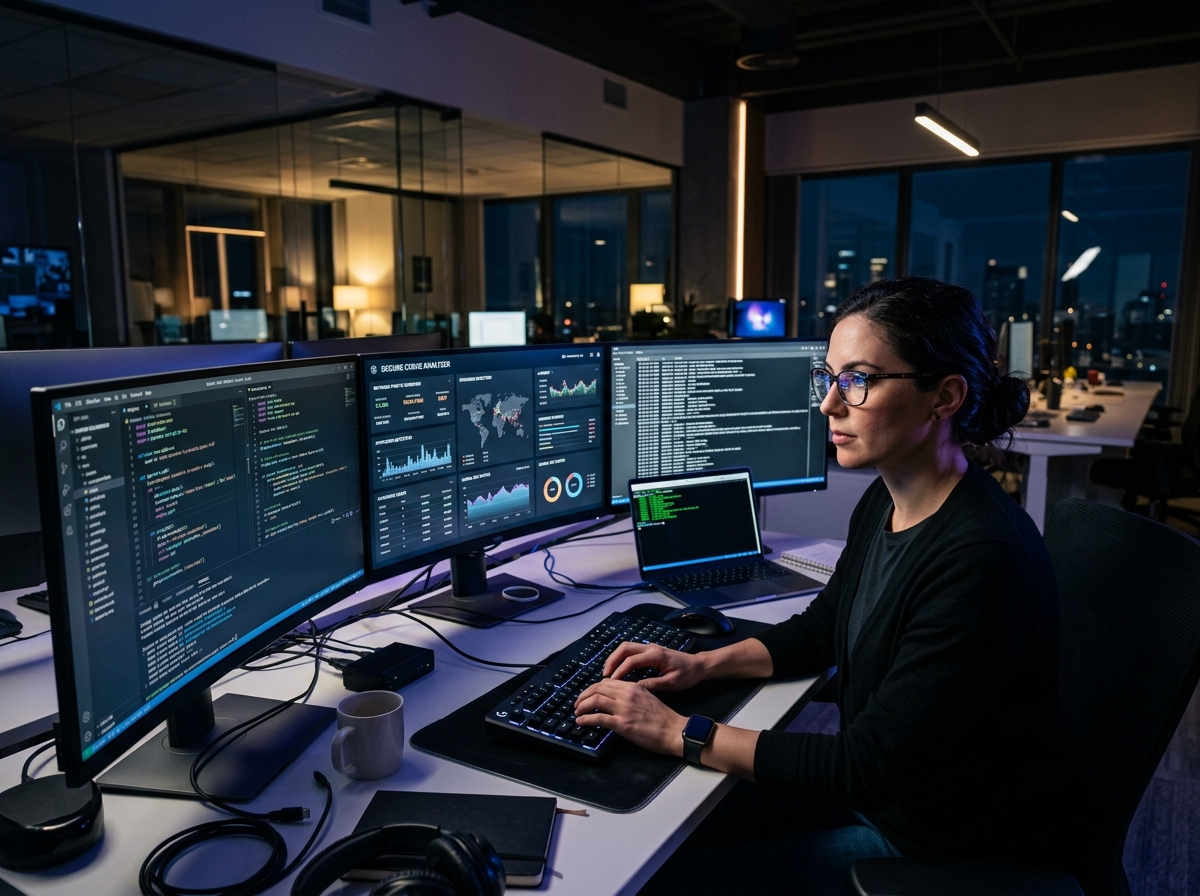 Cybersecurity engineer reviewing security telemetry